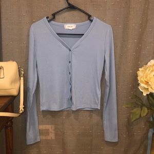 Periwinkle Ribbed Button Up Long Sleeve